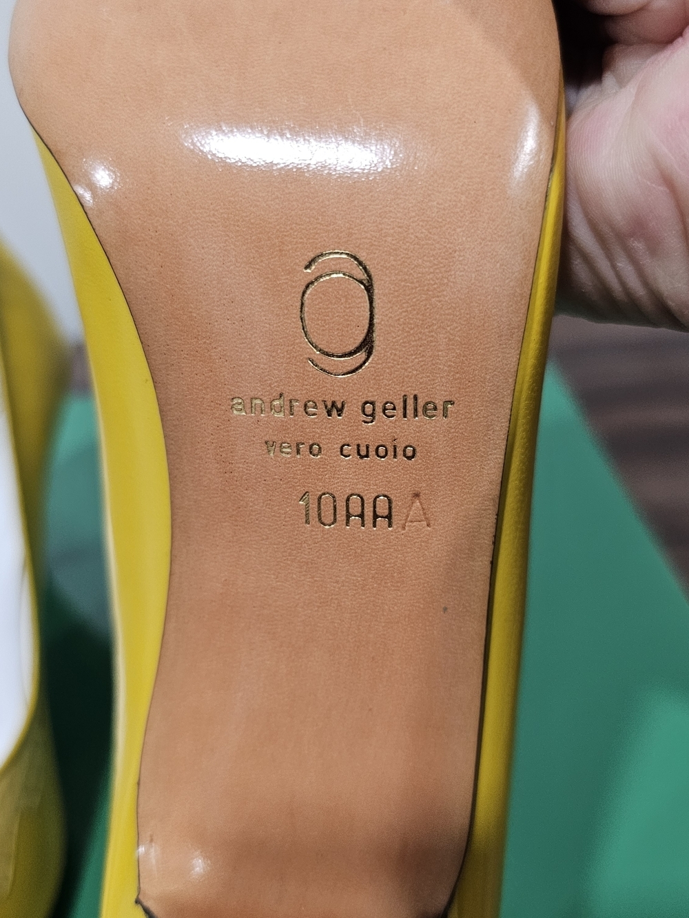 Andrew Geller Yellow Snakeskin Peep Toe Heels Size 10 AA Narrow Italian Leather - Picture 6 of 8